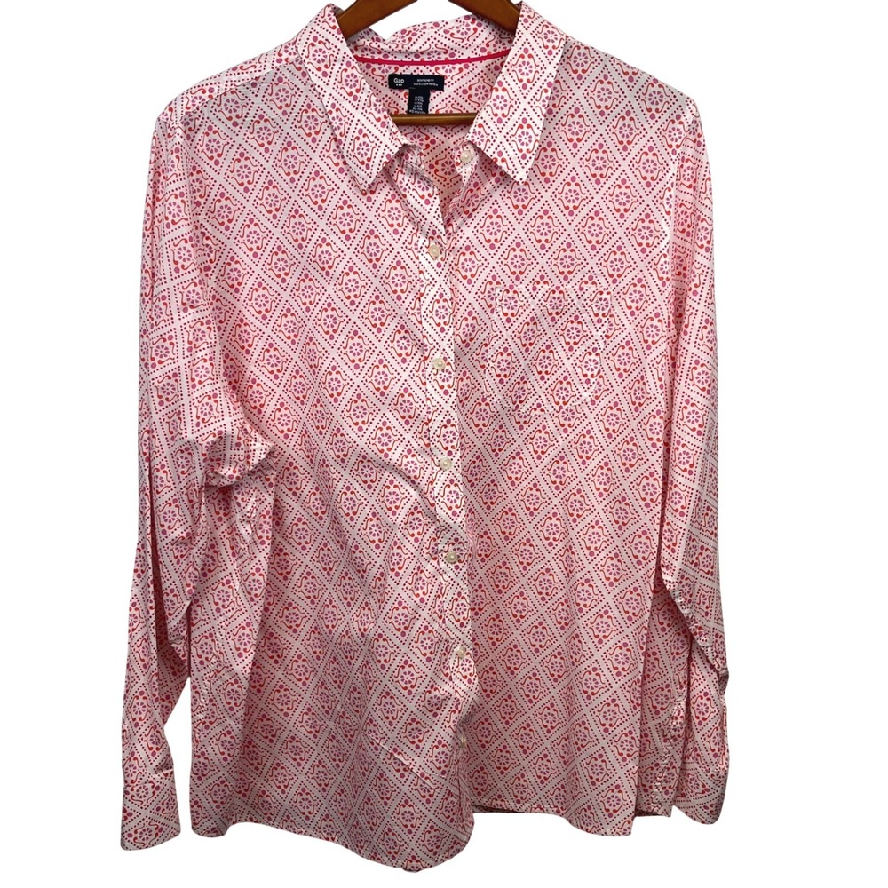 Gap Womens Boyfriend Fit Button Down Shirt Bundle XXL Navy Floral Pink Geometric - Picture 4 of 14